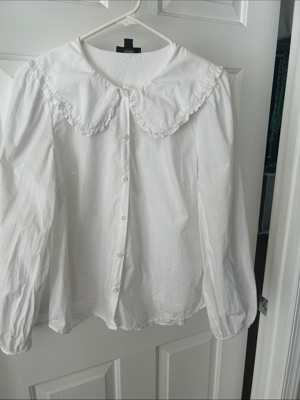 J. Crew White Ruffled Collar Button-Front Blouse